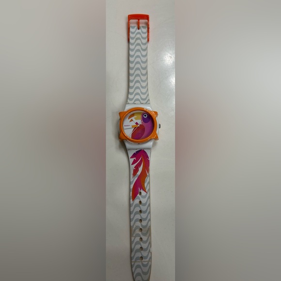 Vintage Swatch Tropical Bird Watch in Orange and Pink